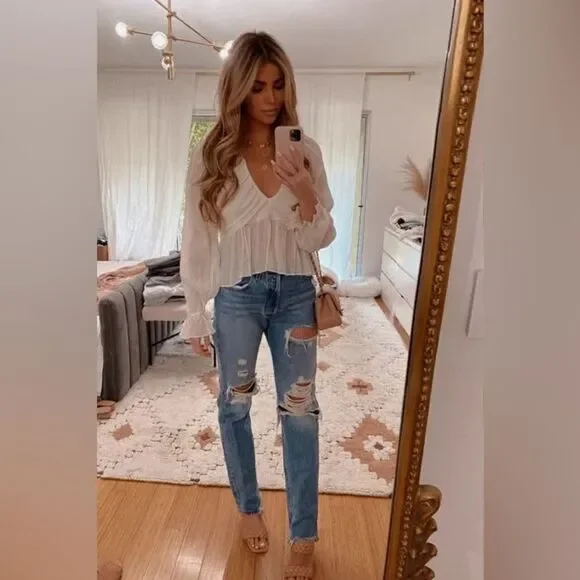 NWT Free People Daia Long Sleeve Vneck Peplum Waist Open x back-Size small - Picture 3 of 4